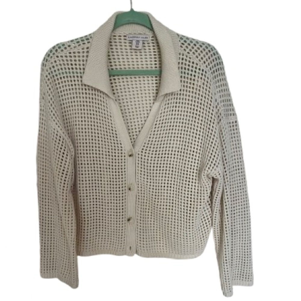 Sincerely Jules Cream Open Woven Button Cardigan, size  Medium